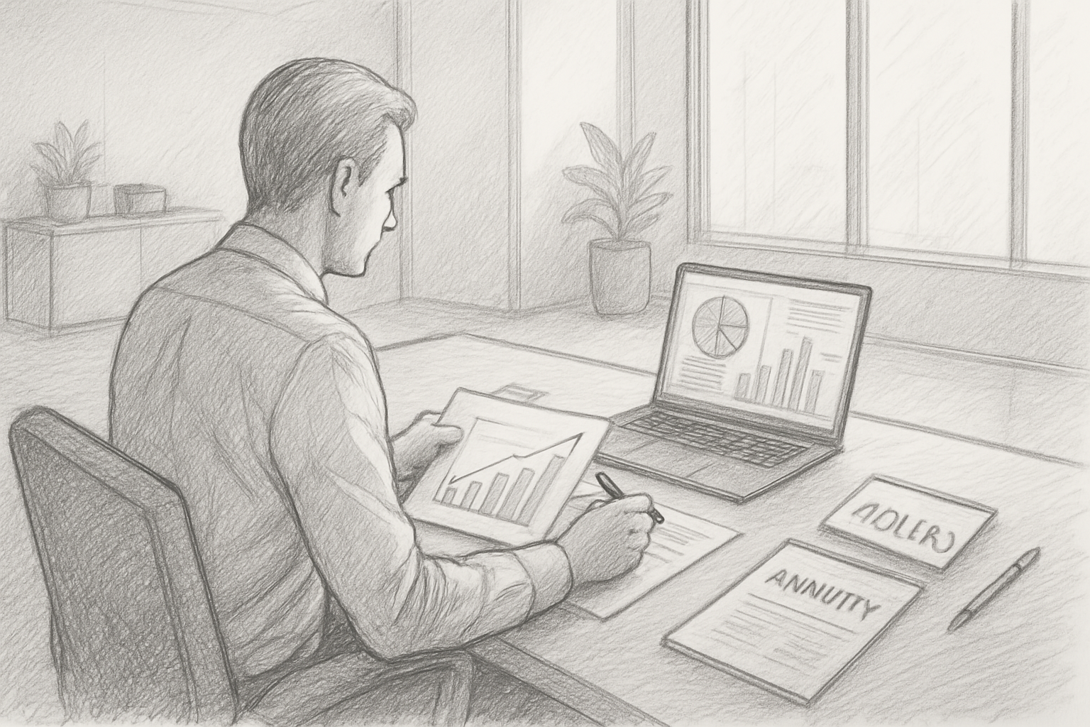 Professional analyzing retirement charts