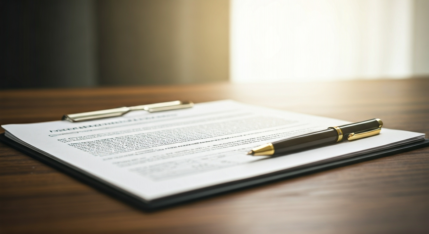 AI generated image of important documents with a pen on top