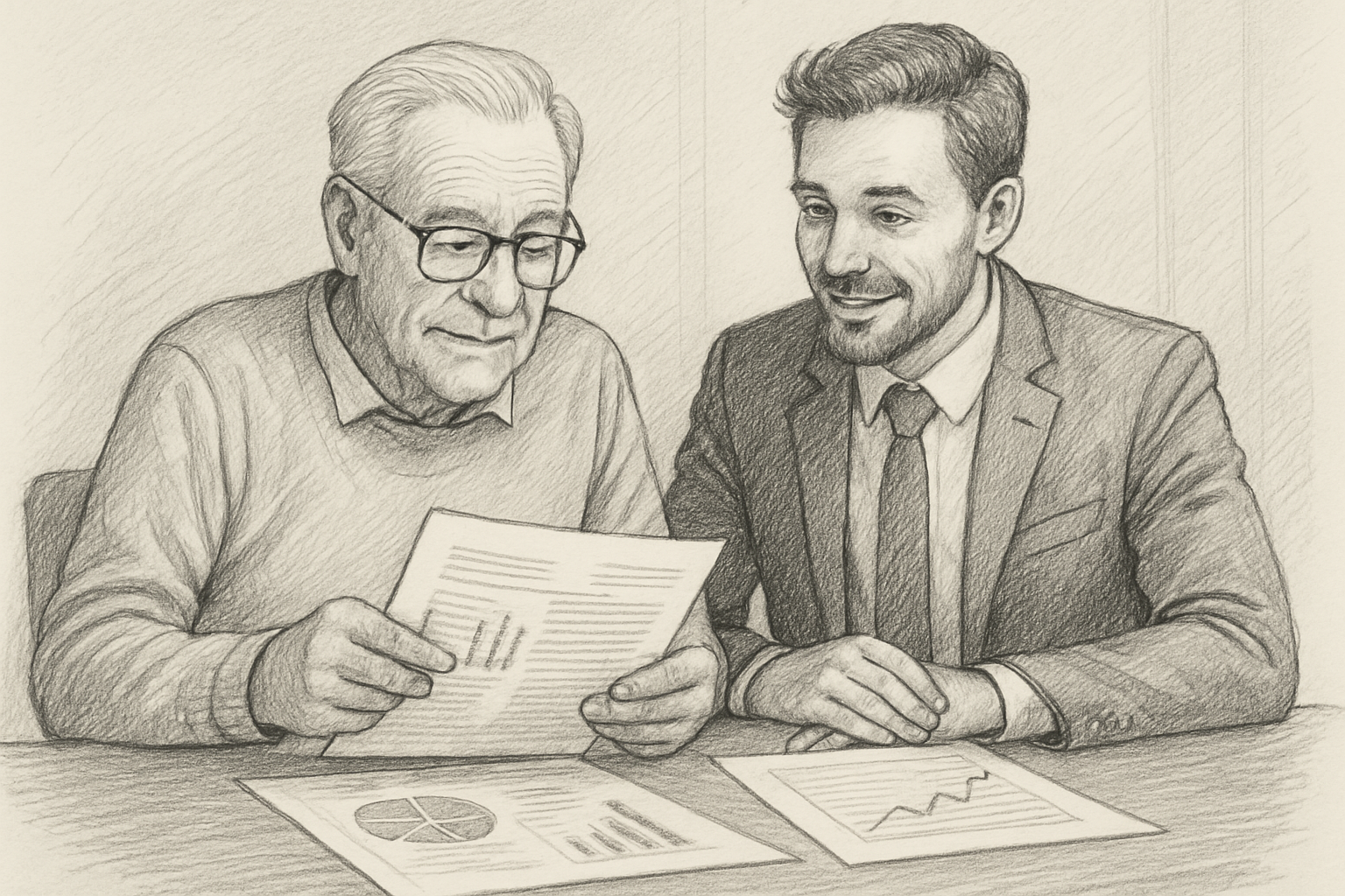 Retiree consulting advisor at desk