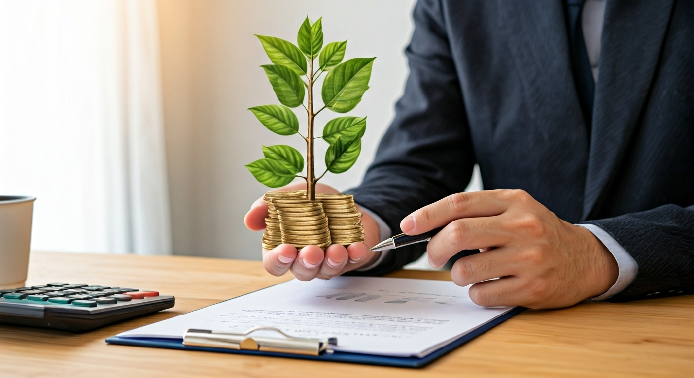 Hands with cash tree and policy