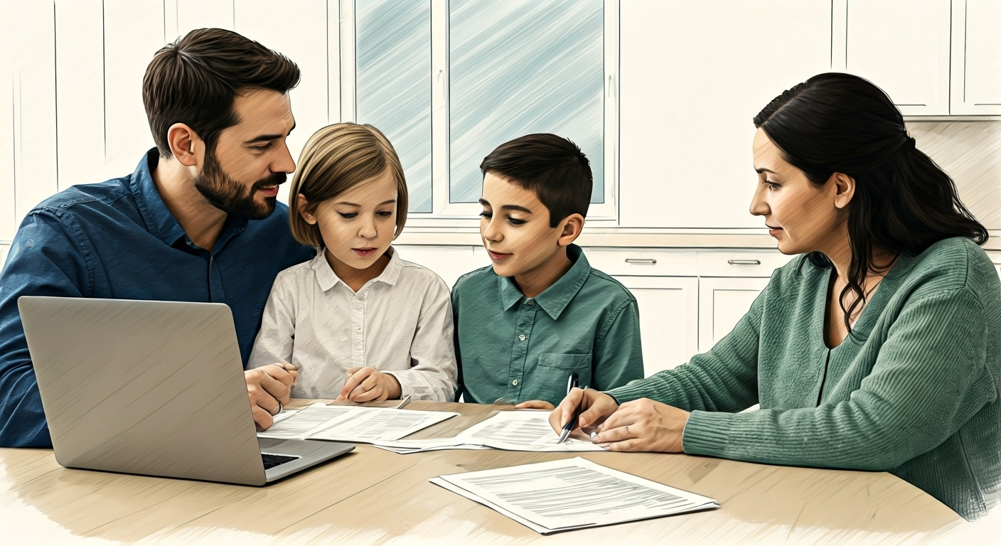 Family discussing insurance options