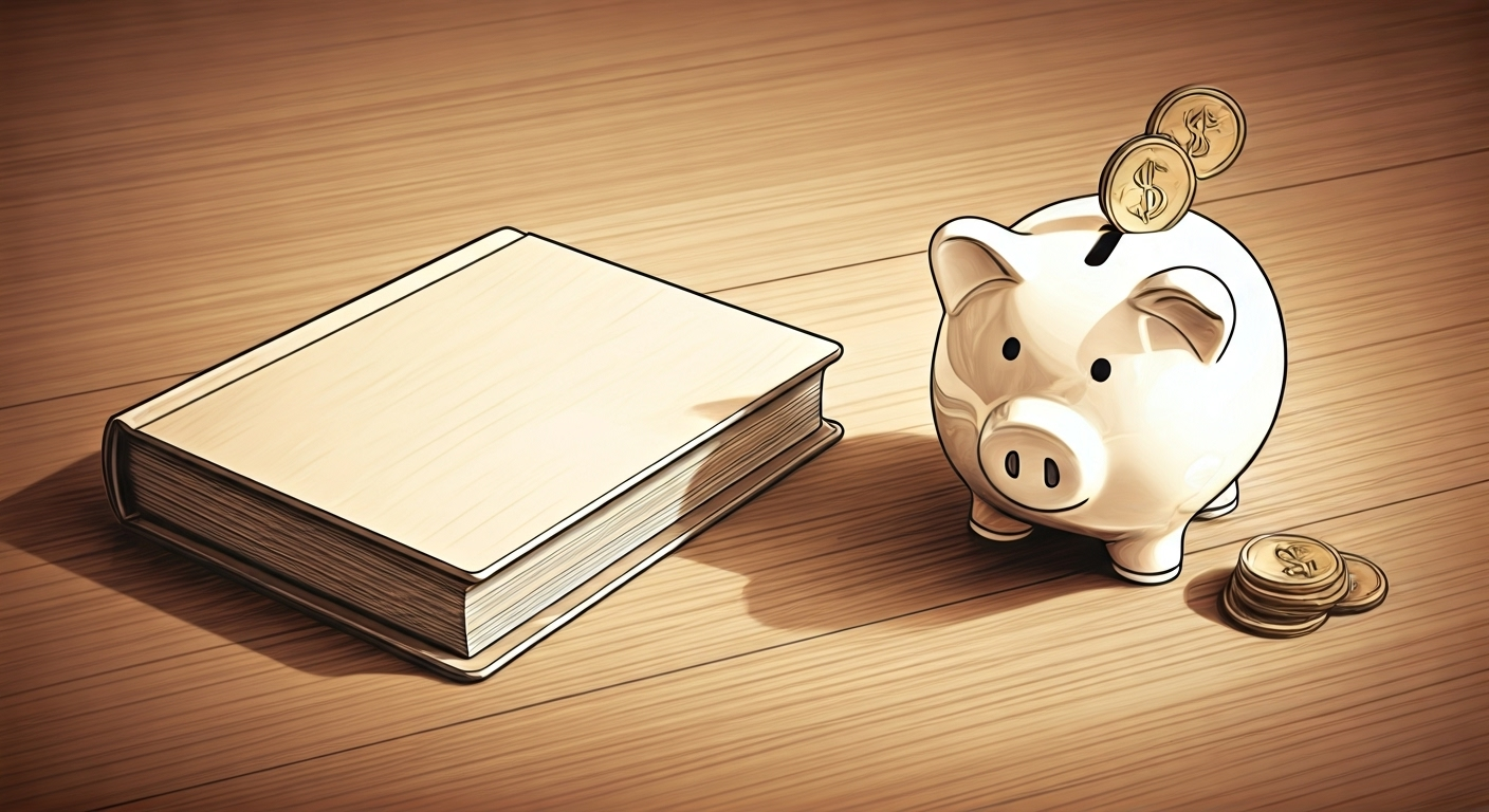 Glossary book and piggy bank