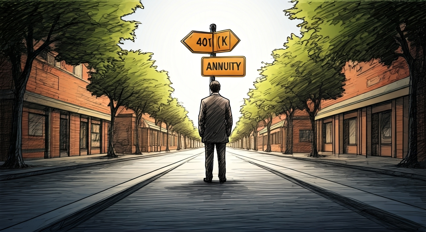 AI generated image depicting the choice between and 401k and an annuity