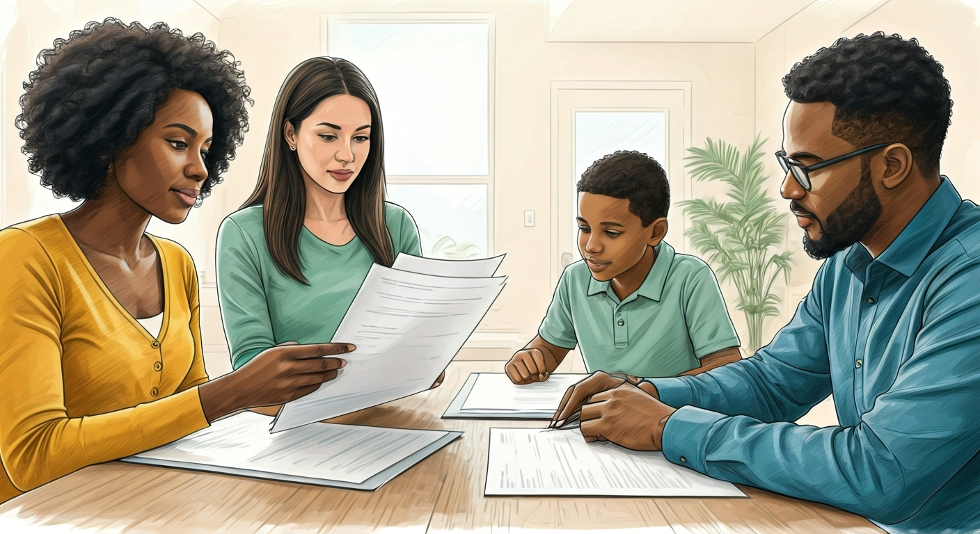 Family reviews insurance documents