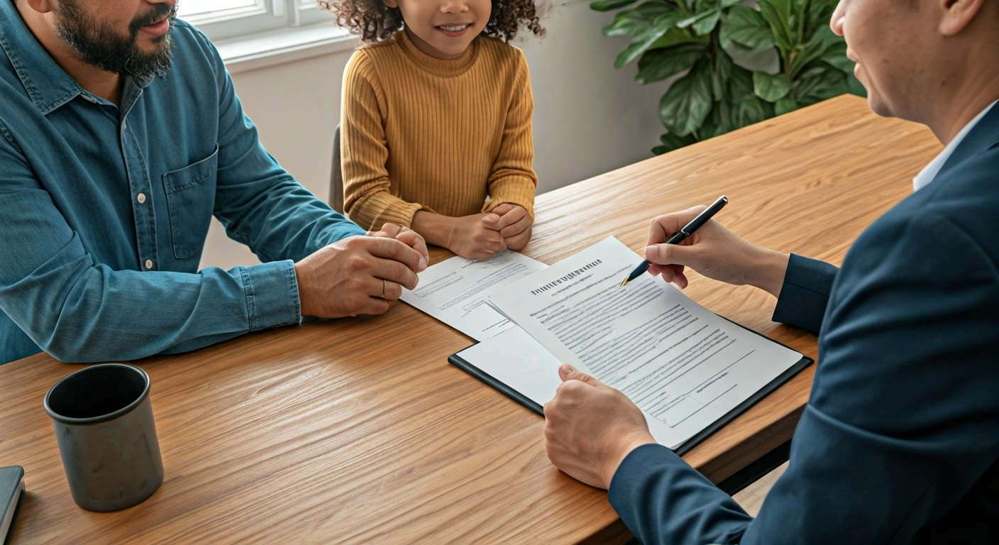 Family reviews insurance trust with advisor