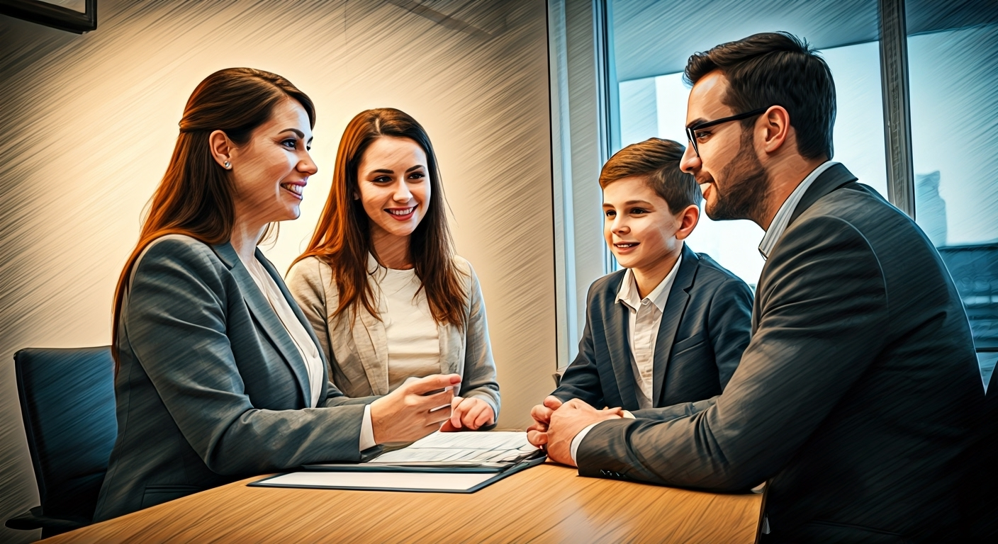 Agent explaining insurance to family
