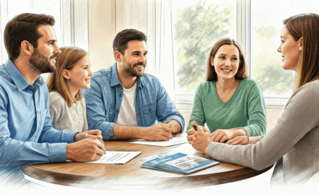 Family discussing life insurance