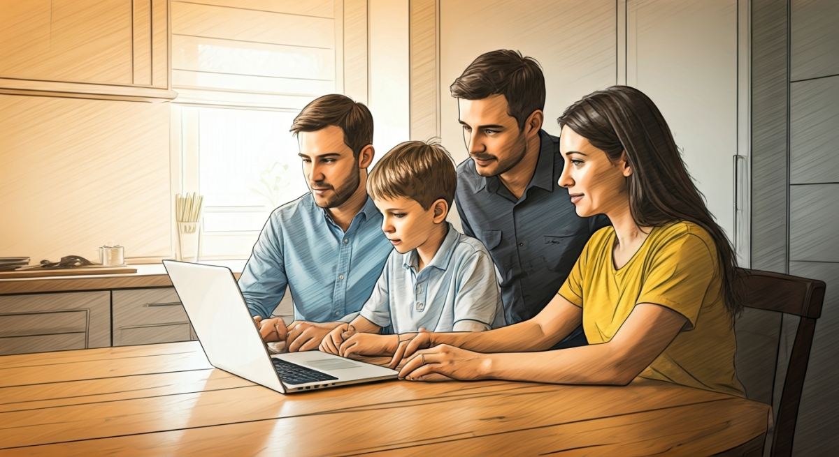 Family exploring insurance online