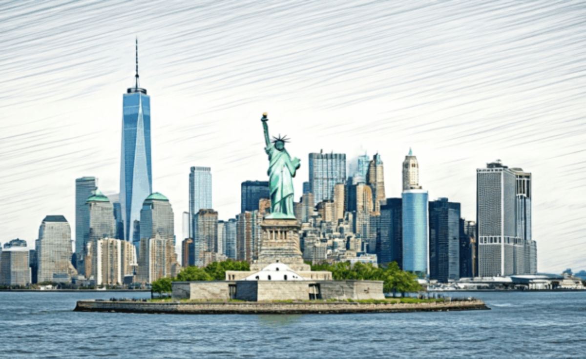 nyc skyline liberty sketch