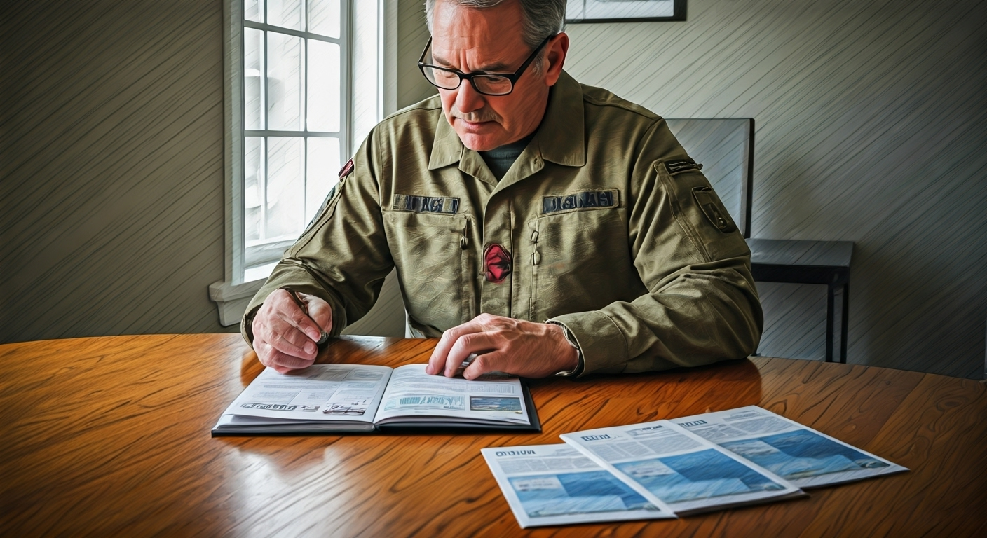veteran reviewing insurance brochures