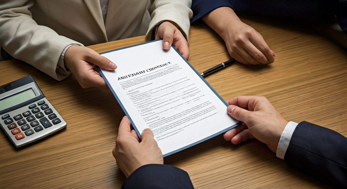 AI generated image of life insurance brokers handing over paperwork