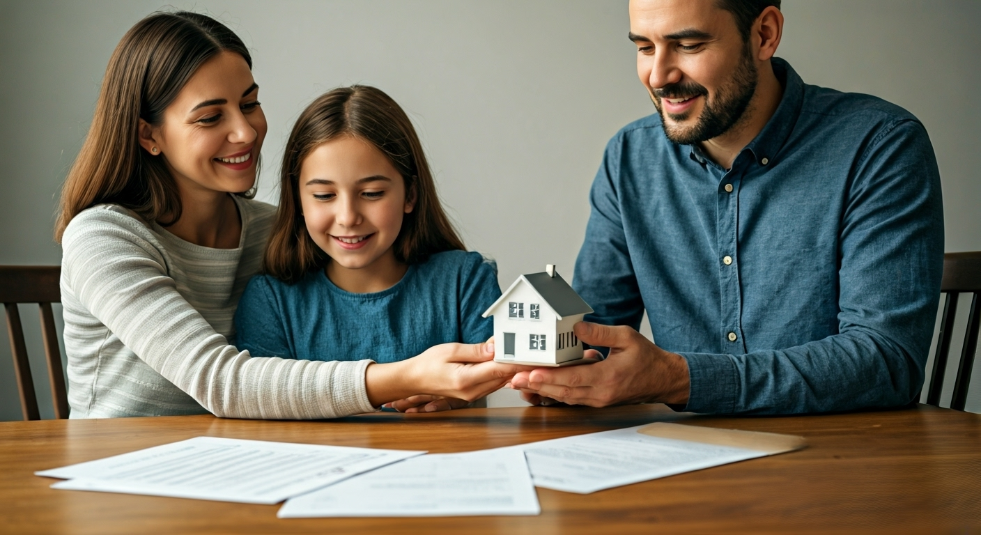 Family with house and documents