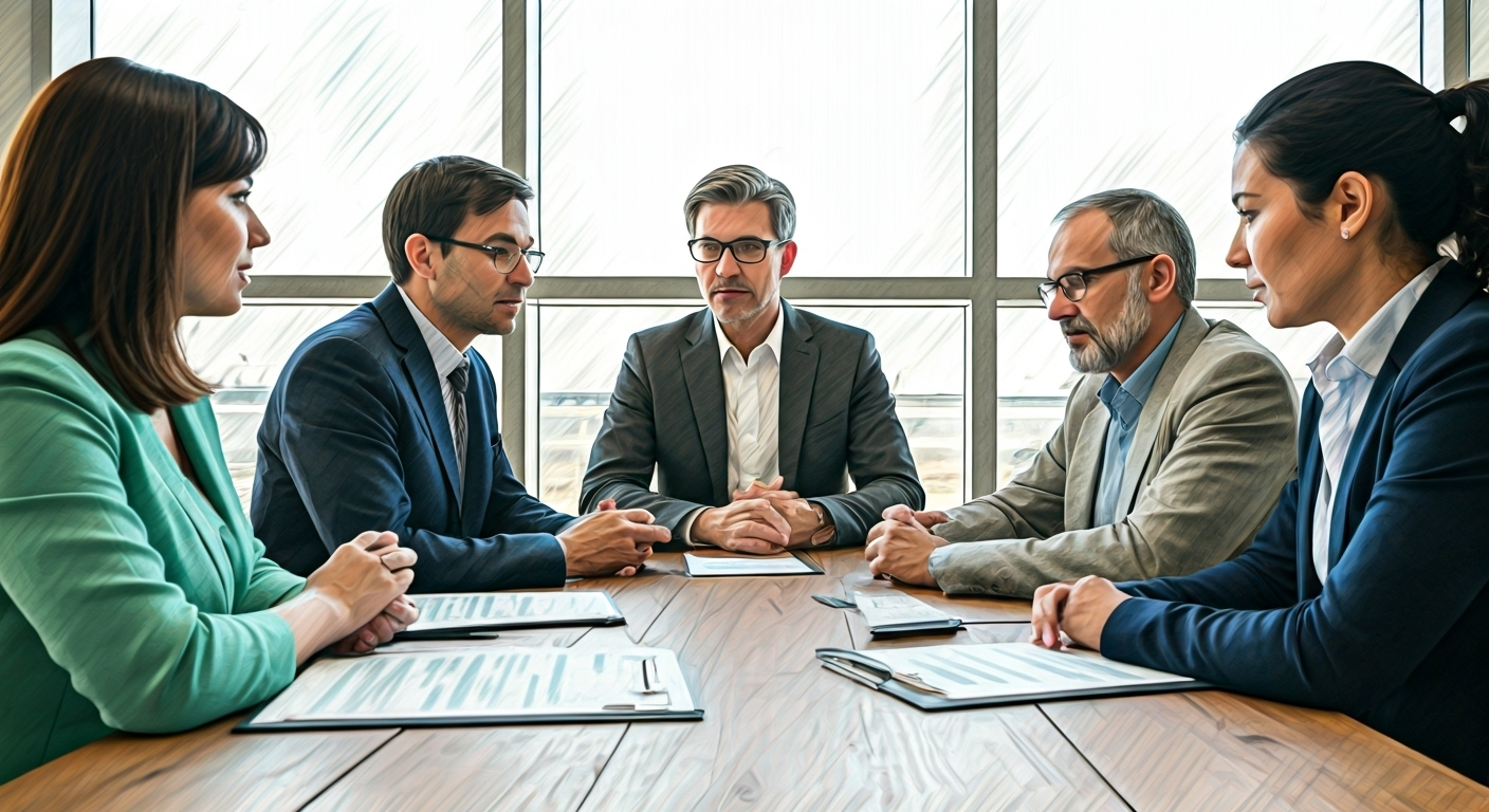 People discussing insurance in office