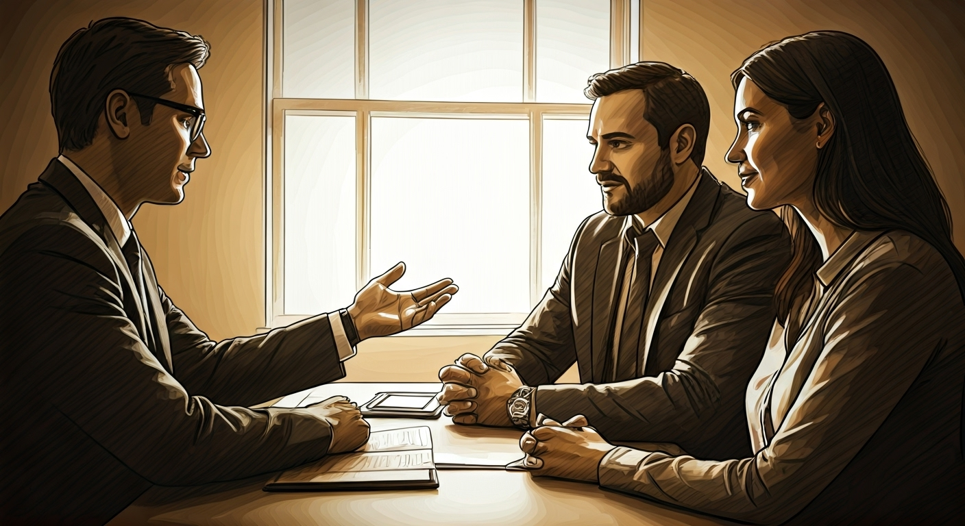 Agent explaining insurance to couple