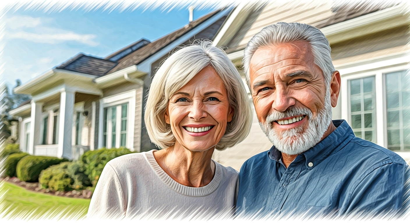 AI generated image of happy couple in front of their house