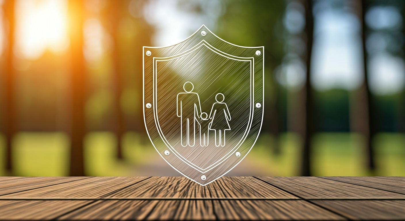 Shield protecting a family outdoors