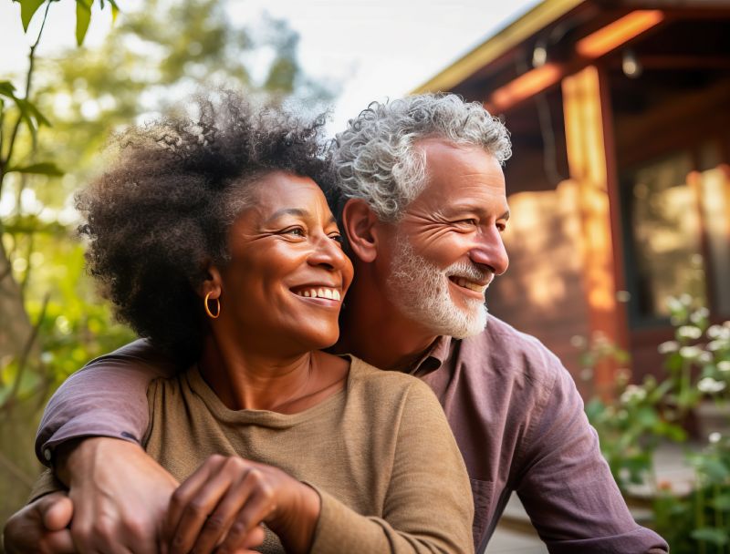 Smiling Couple Enjoying Their Backyard