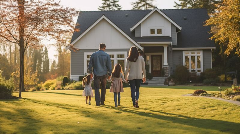 Family Walking Towards Their Home Which Is Protected By Mortgage Protection Insurance