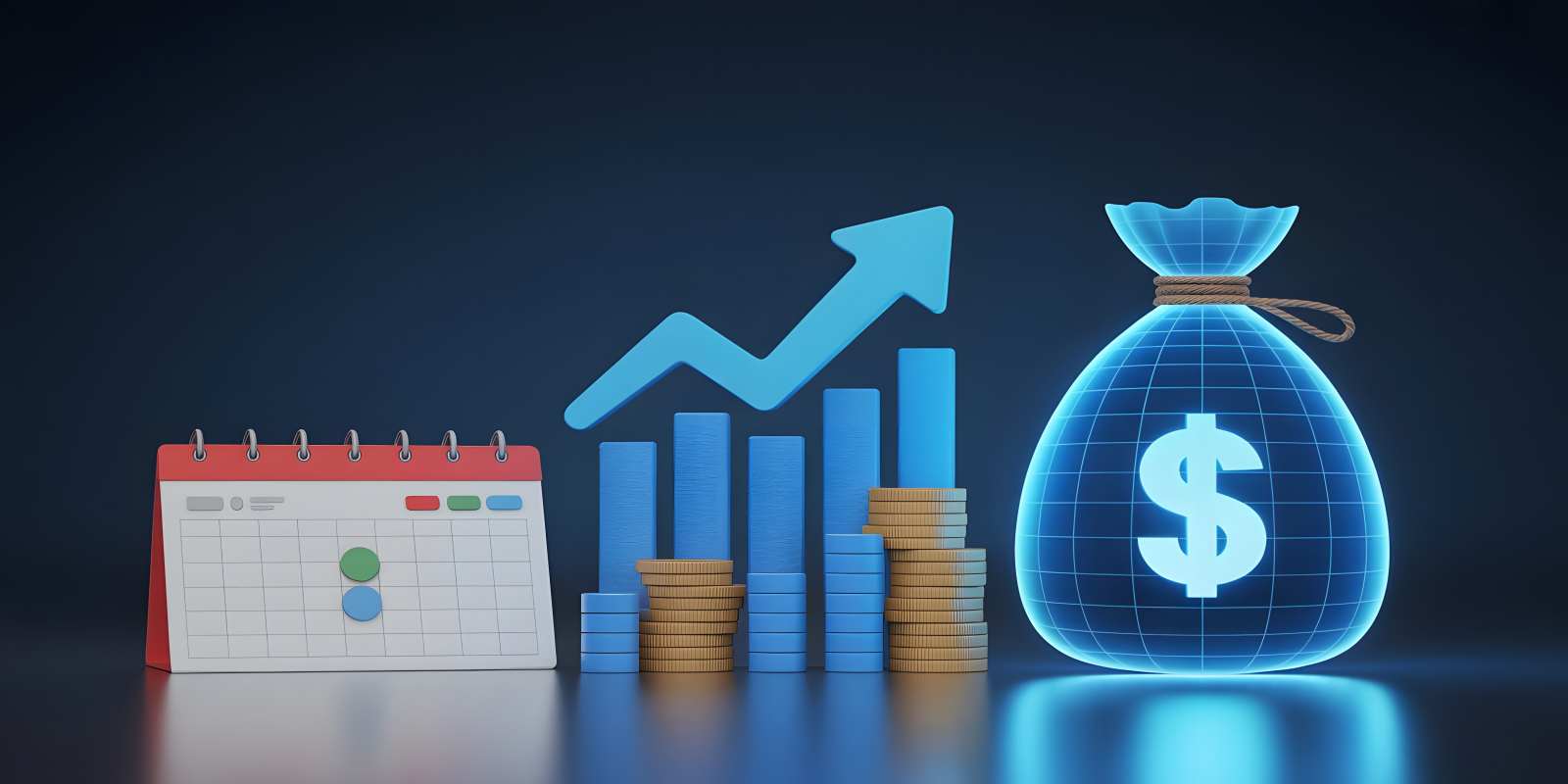 A Calendar Growth Chart Money Bag Representing Retirement Growth