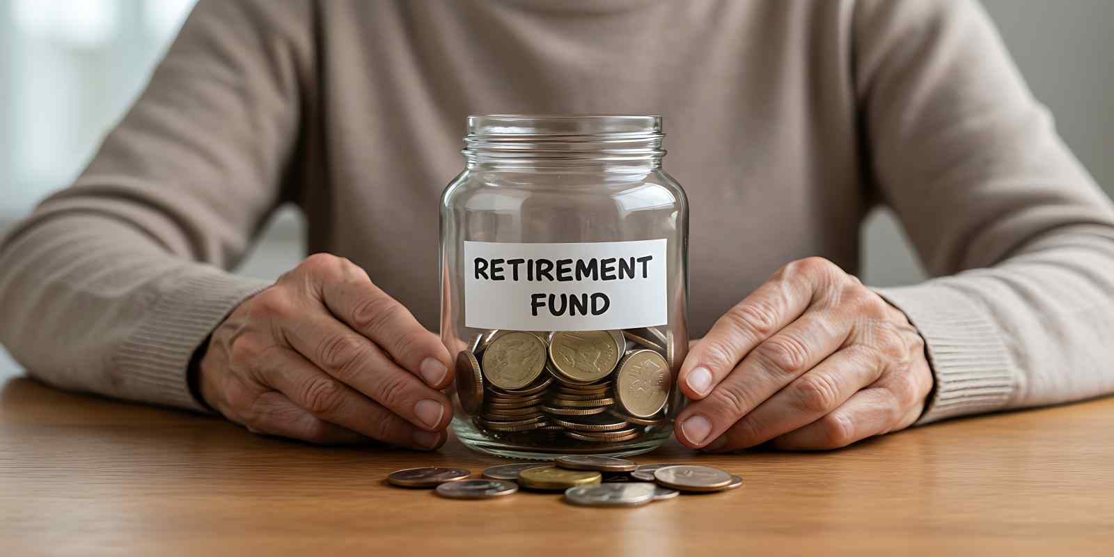 Person Holding Retirement Fund Jar Filled with Coins