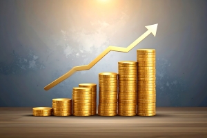 Golden Arrow Graph of Coins Showing Financial Growth MYGA