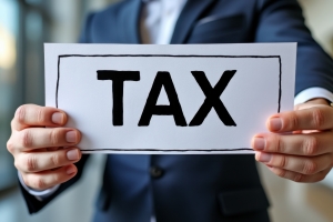 Professional Individual Holding A Sign Reading Tax